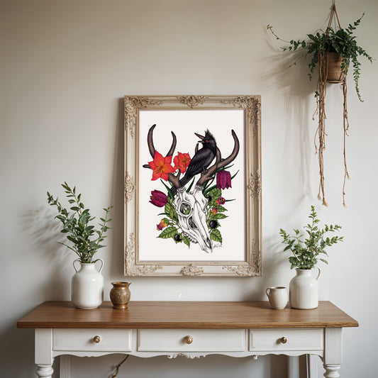 Flowers, Birds & Bones - Fine Art Matte Print - Red Finch Creations