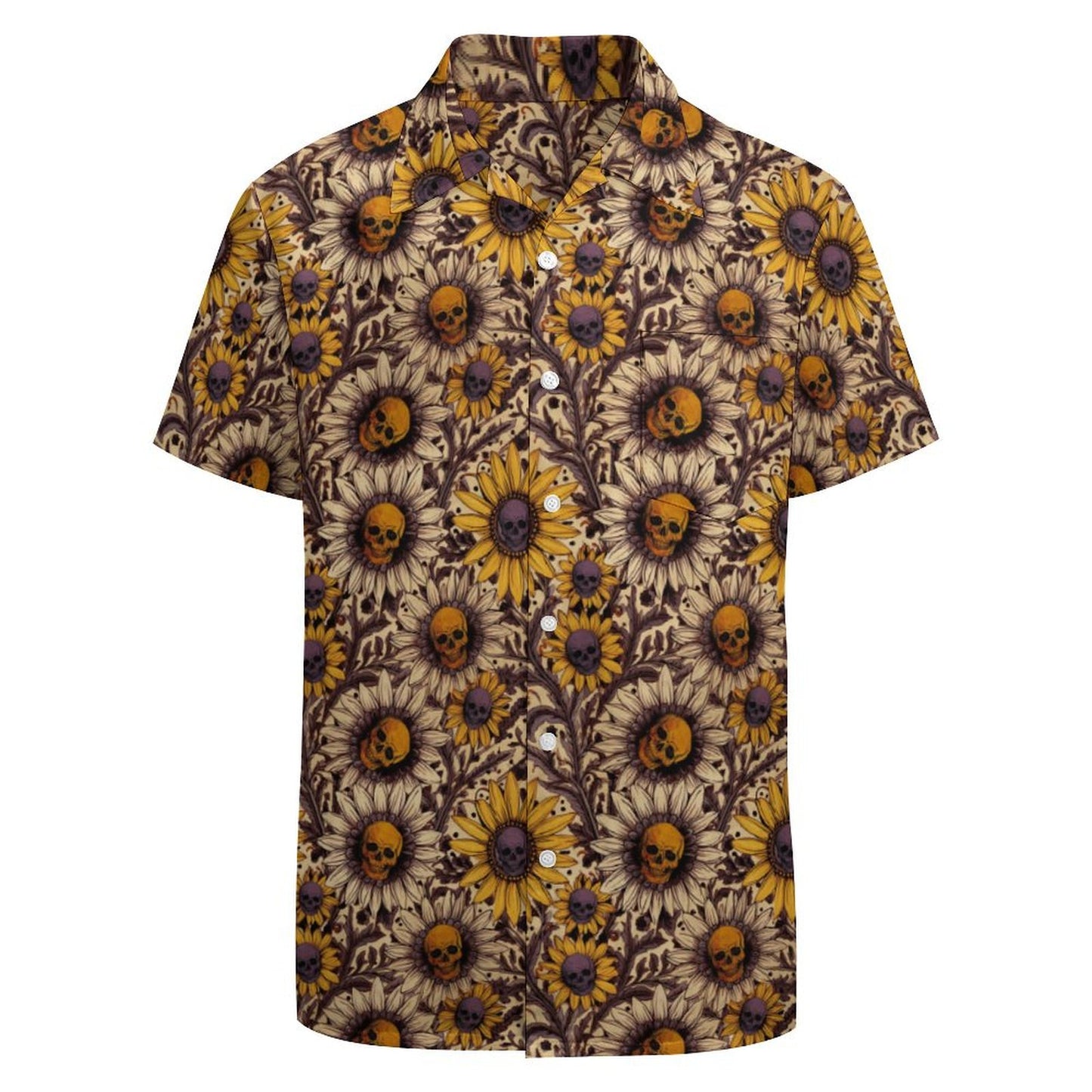 Sunflower Skull Gothic Floral Hawaiian Shirt - Red Finch Creations