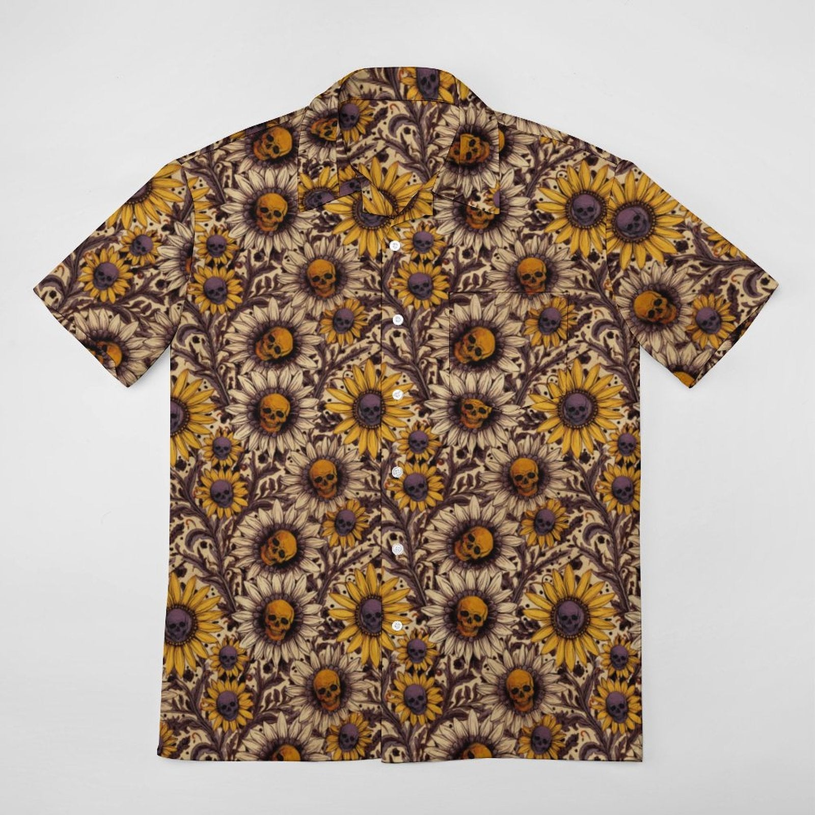 Sunflower Skull Gothic Floral Hawaiian Shirt - Red Finch Creations