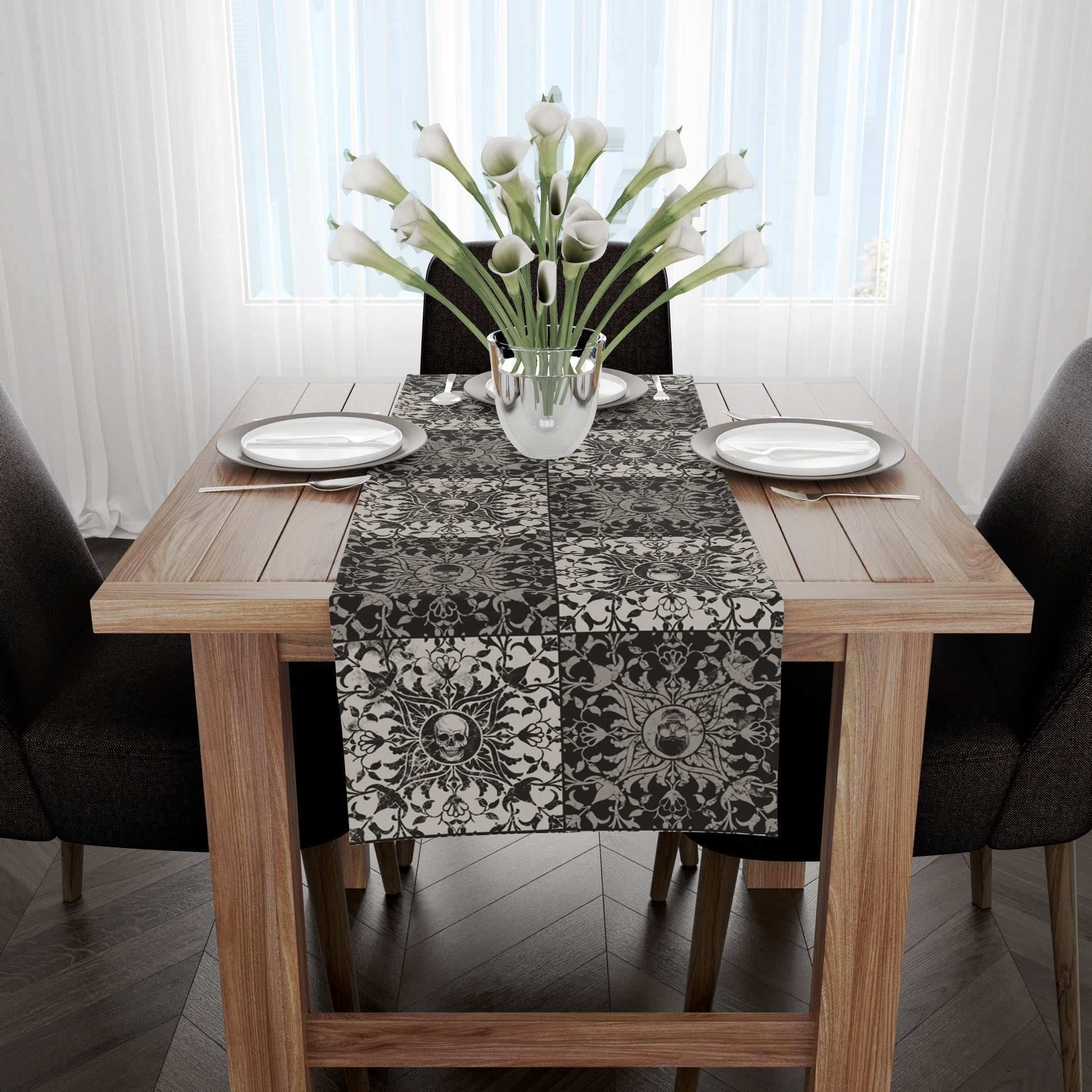 Gothic Checkered Tile Table Runner - Black & White - Red Finch Creations