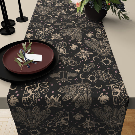 Witchy Cicada Table Runner - Black & Beige - Red Finch Creations