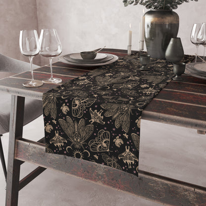 Witchy Cicada Table Runner - Black & Beige - Red Finch Creations