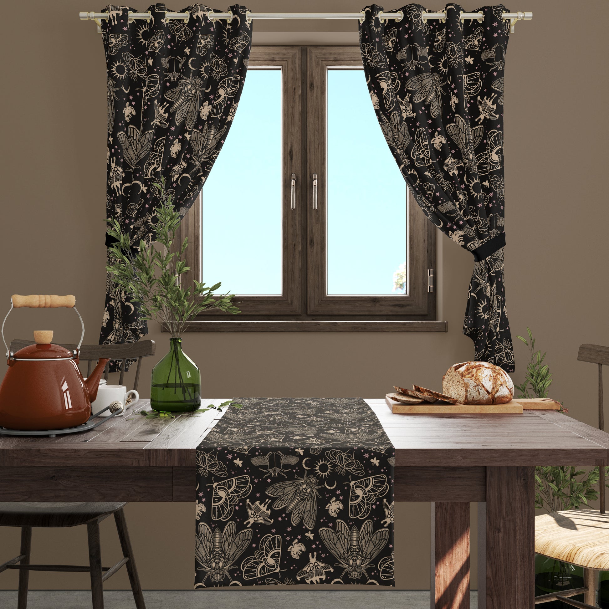 Witchy Cicada Table Runner - Black & Beige - Red Finch Creations