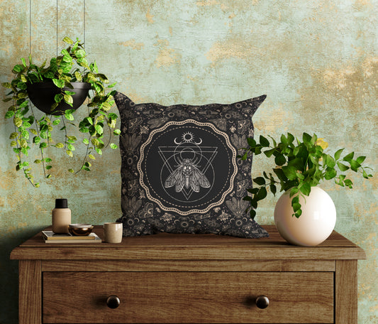 Occult Cicada Faux Suede Throw Pillow Case - Red Finch Creations