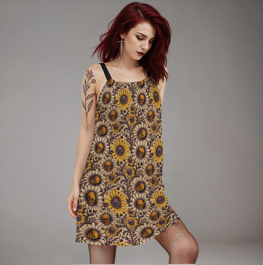 Sunflower Skull A-line Cami Dress | Cotton