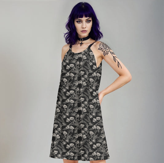 Gothic Floral A-line Tank Dress | Cotton