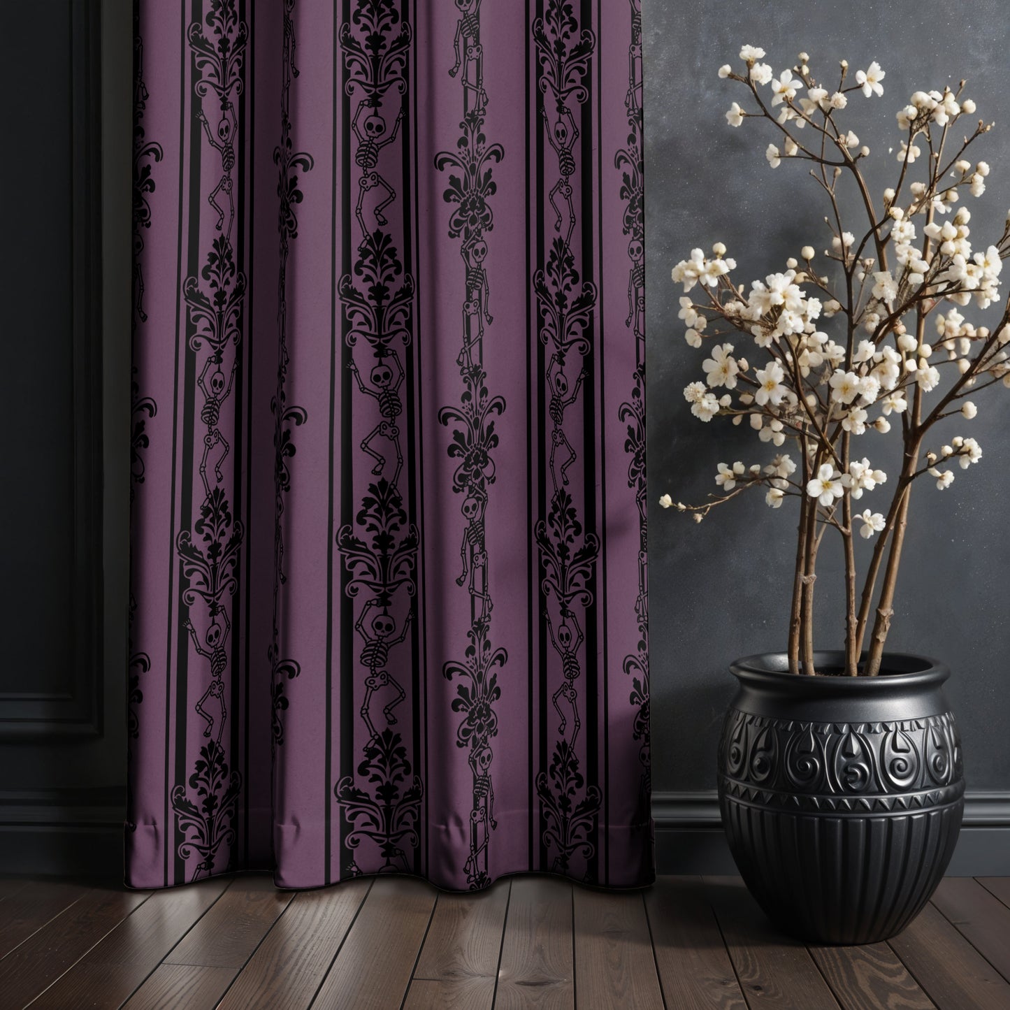 Dancing Skeleton Blackout Grommet Curtains | 2 Pieces - Mauve