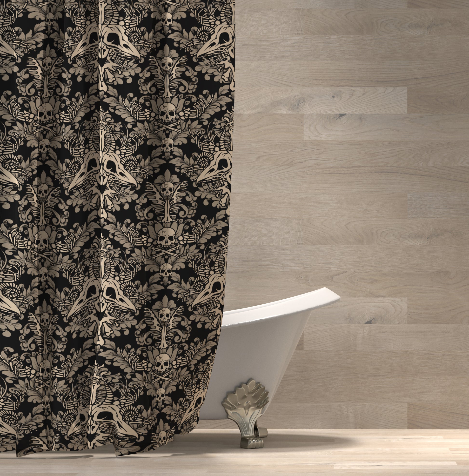 Damask Bones Shower Curtain - Beige - Red Finch Creations