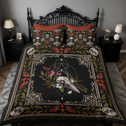Occult Baroque Duvet Cover with skull on a double bed 
