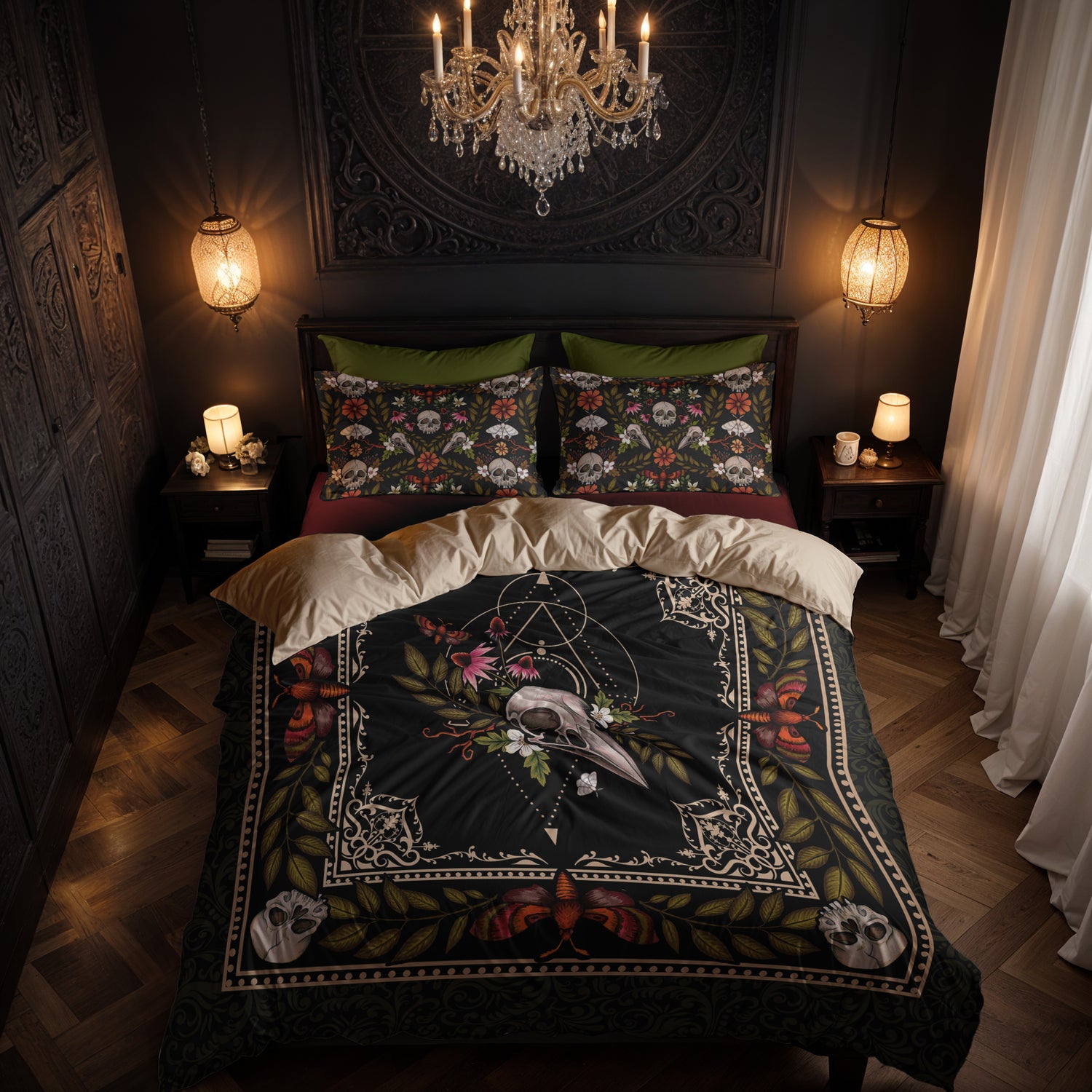 Baroque Cottagecore Microfiber Duvet Cover with skull