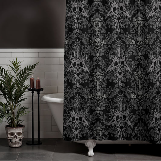 Dark Damask Bones Shower Curtain - Black - Red Finch Creations