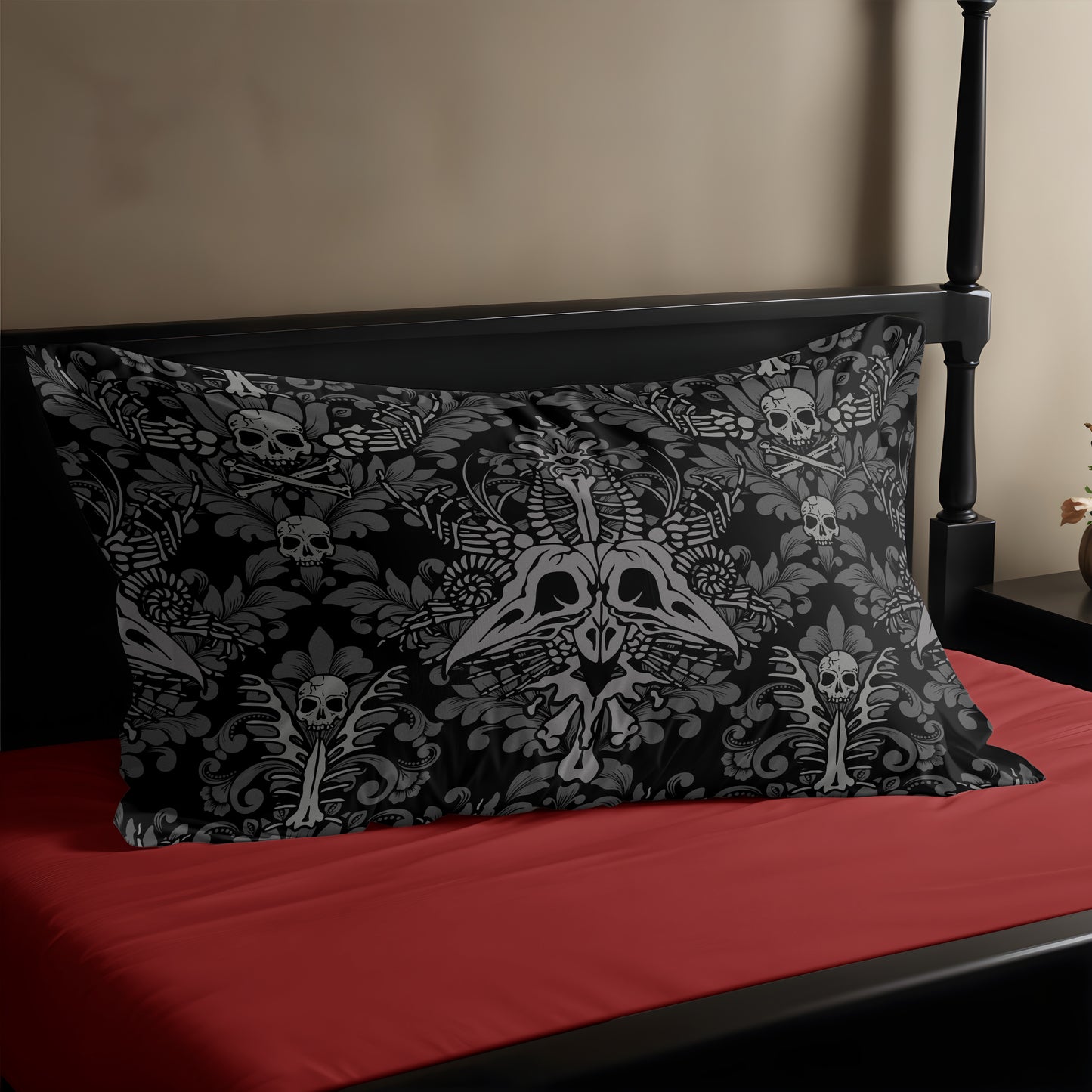 Dark Damask Bones Microfiber Pillow Sham - 1pc - Red Finch Creations
