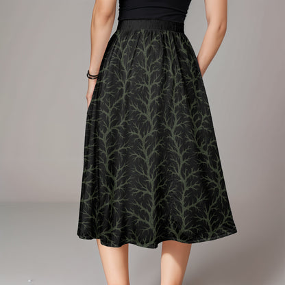 Roots & Thorns Midi Skirt w/ Pockets - Black + Green