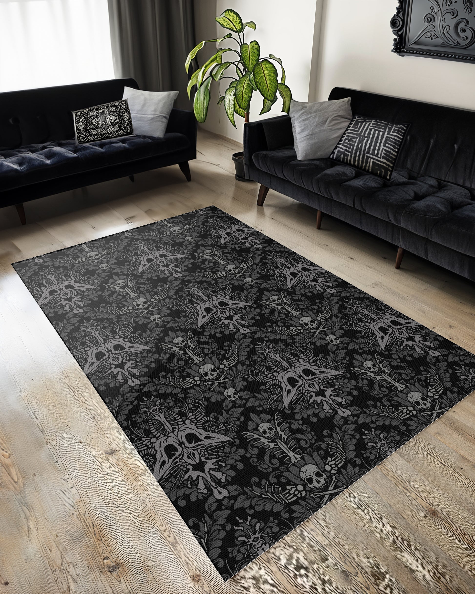 Dark Damask Bones Indoor/Outdoor Area Rug - Red Finch Creations