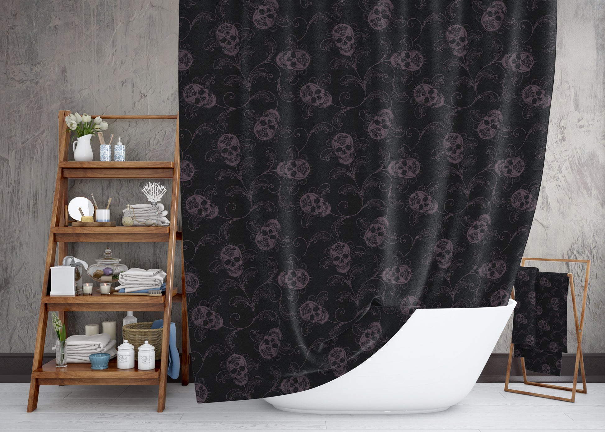 Dark Filigree skull Shower Curtains - Red Finch Creations