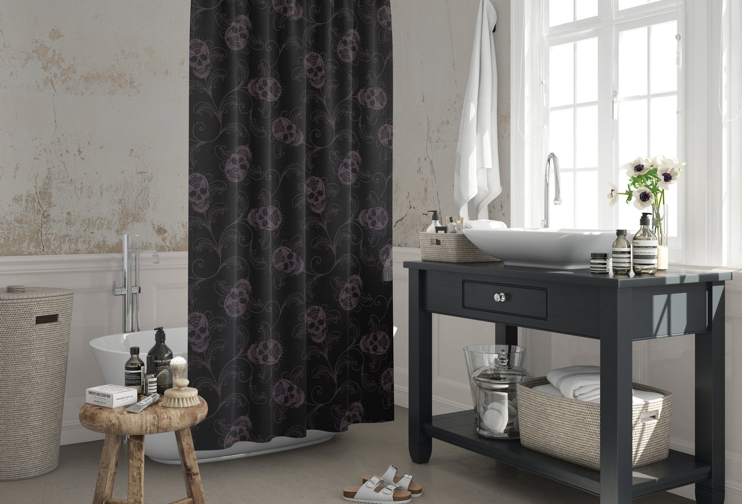 Dark Filigree skull Shower Curtains - Red Finch Creations