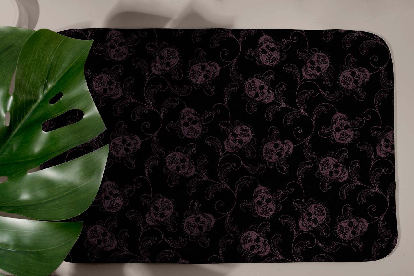 Dark Filigree Skull Bath Mat - Red Finch Creations