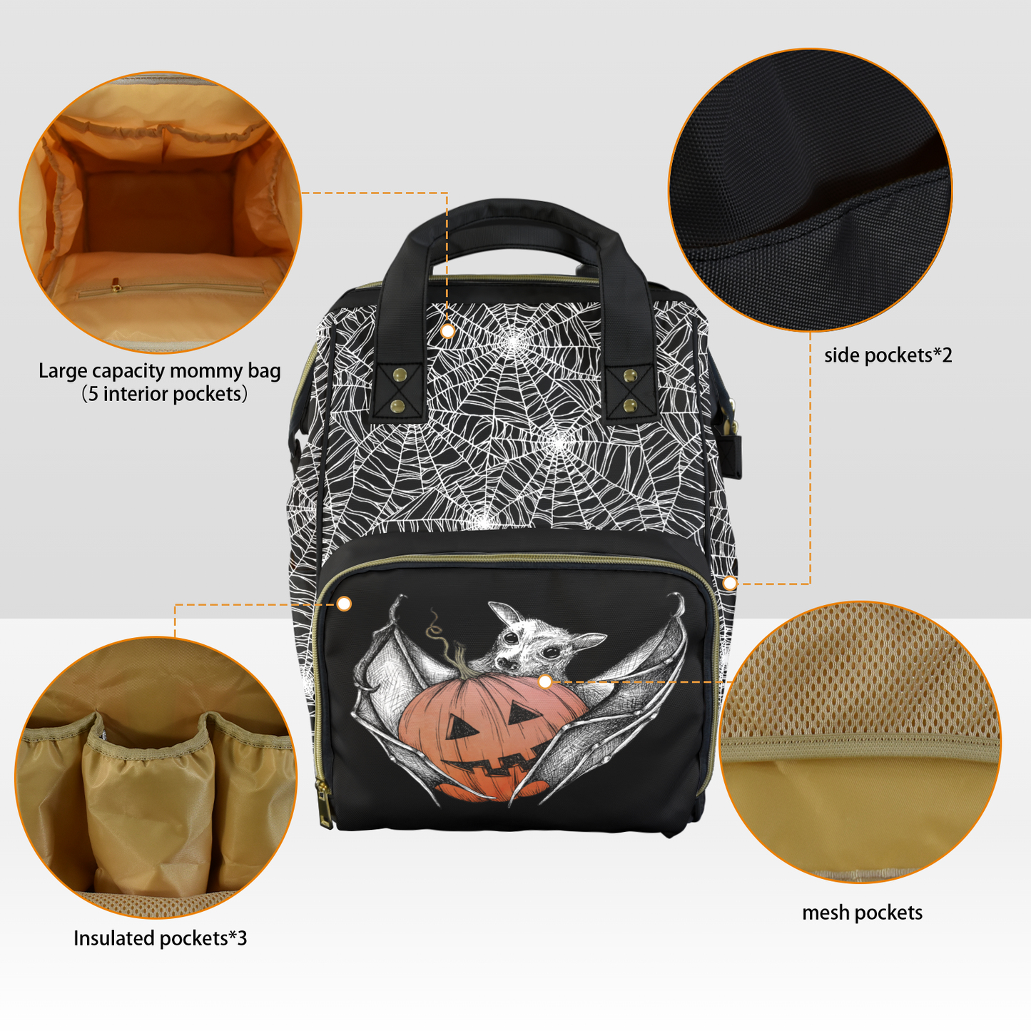 Halloween Baby Bat Multifunctional Diaper Backpack - Red Finch Creations