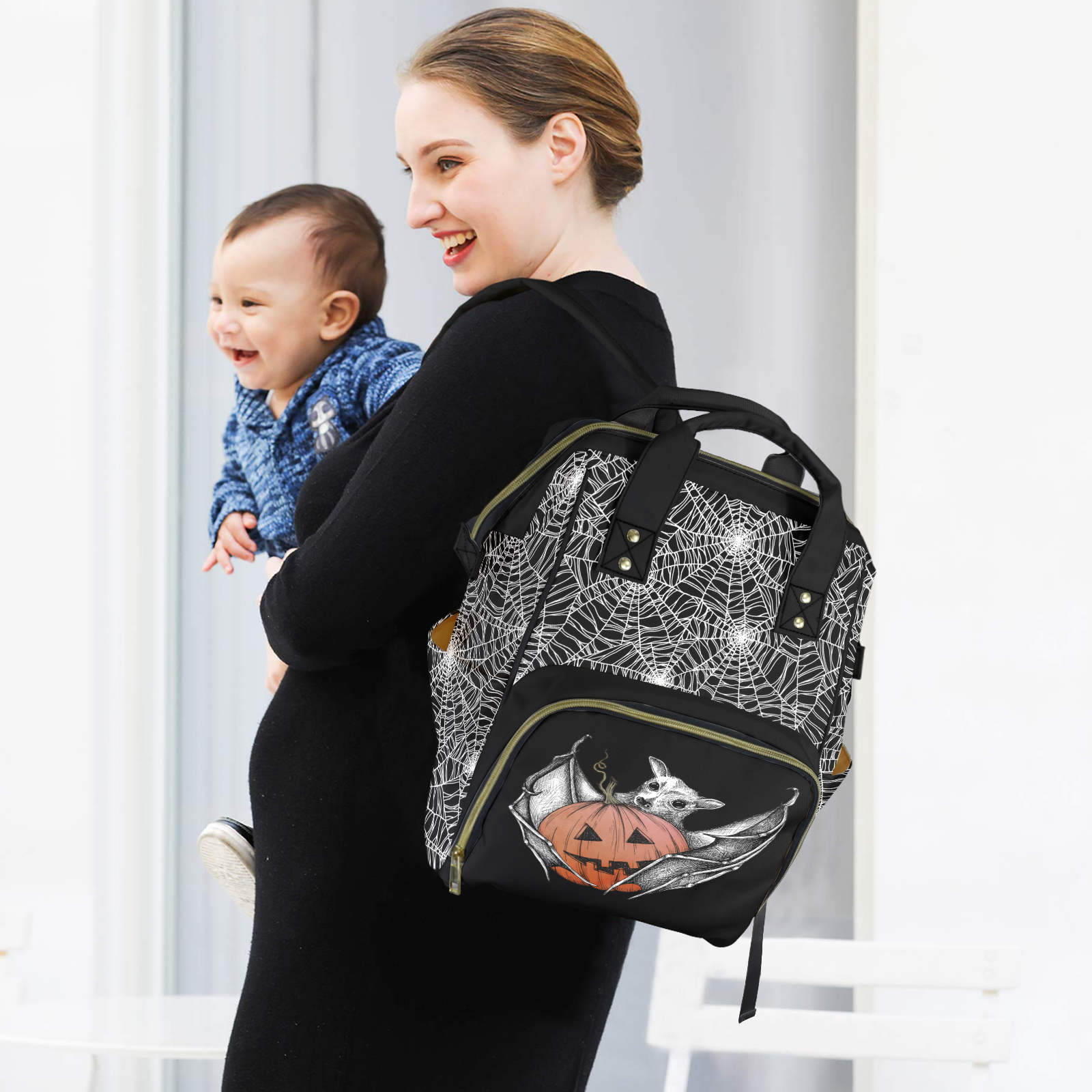 Halloween Baby Bat Multifunctional Diaper Backpack - Red Finch Creations
