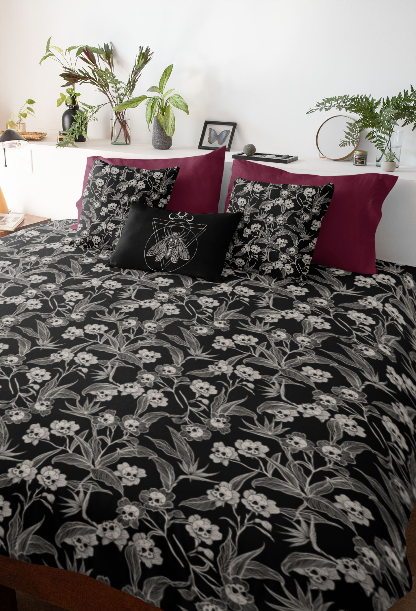 Gothic Floral Duvet Cover - Black + Cream - Red Finch Creations