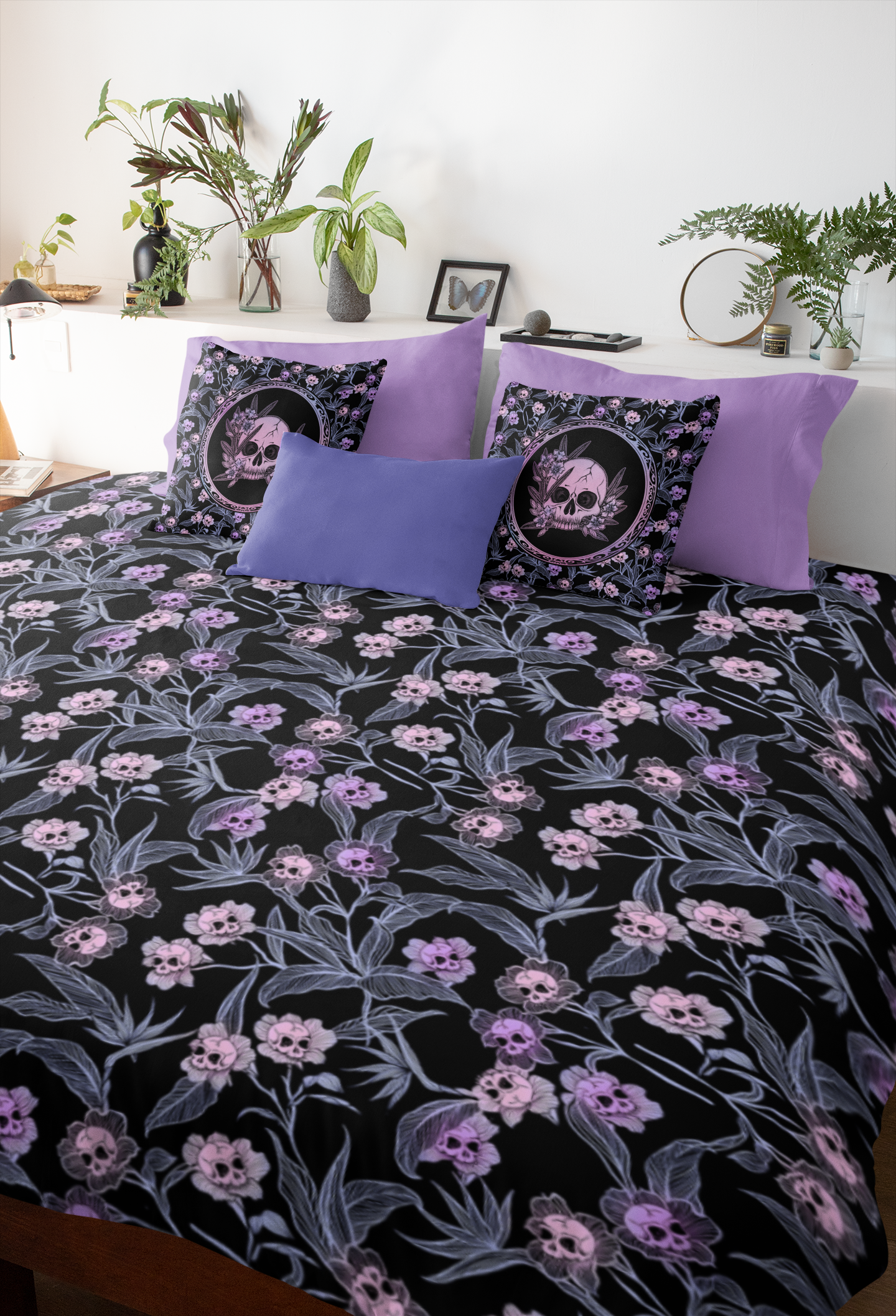 Pastel Goth Floral Duvet Cover - Pink - Red Finch Creations