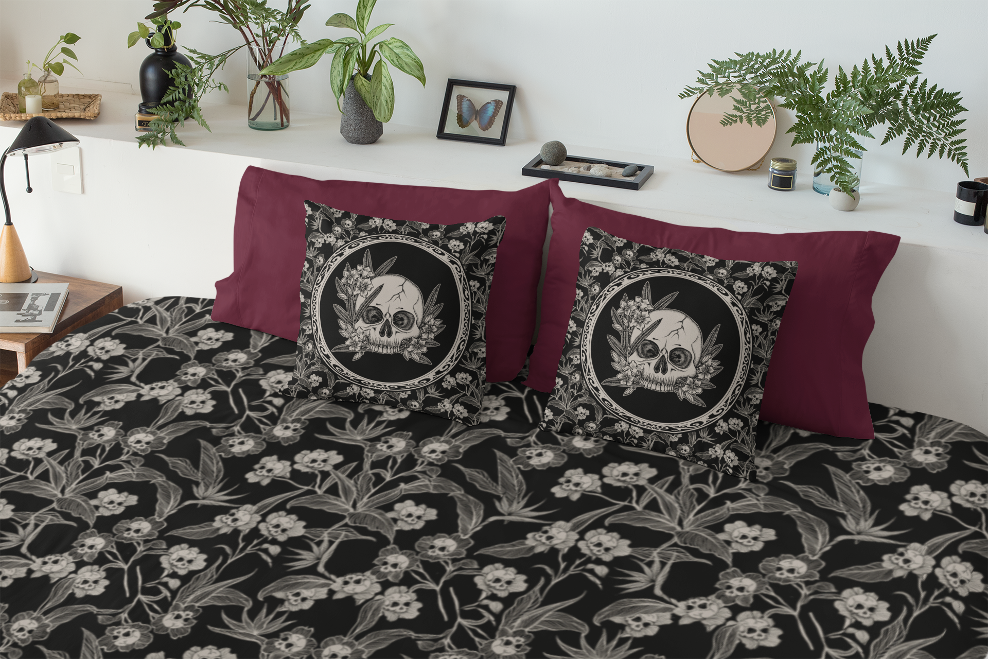 Gothic Floral Duvet Cover - Black + Cream - Red Finch Creations