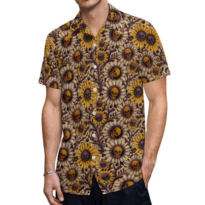 Sunflower Skull Gothic Floral Hawaiian Shirt - Red Finch Creations