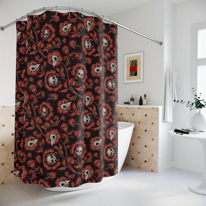 Gothic Victorian Floral Skull Shower Curtain - Red - Red Finch Creations