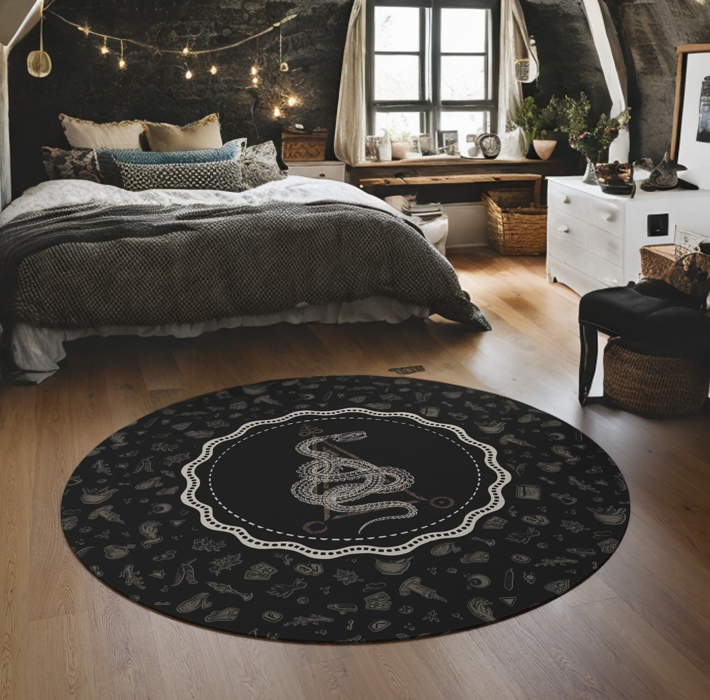 Occult Snake Skeleton Round Rug - Red Finch Creations