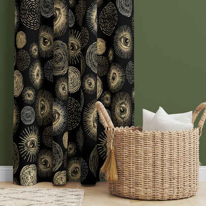 Esoteric Eye Window Curtain (One Piece) - Black & Gold - Red Finch Creations