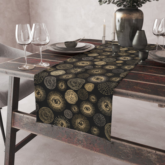 Occult Eye & Sun Table Runner - Black & Gold - Red Finch Creations