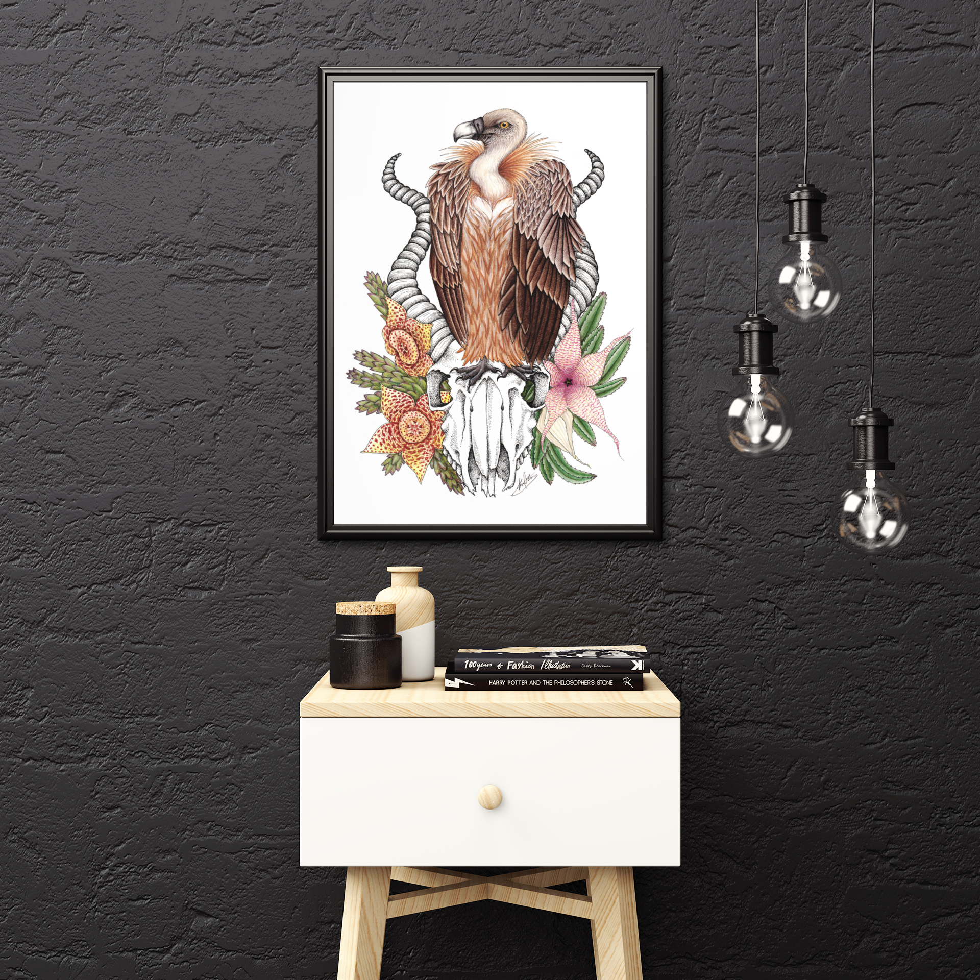 Griffon Vulture & Corpse Flowers - Fine Art Matte Print - Red Finch Creations