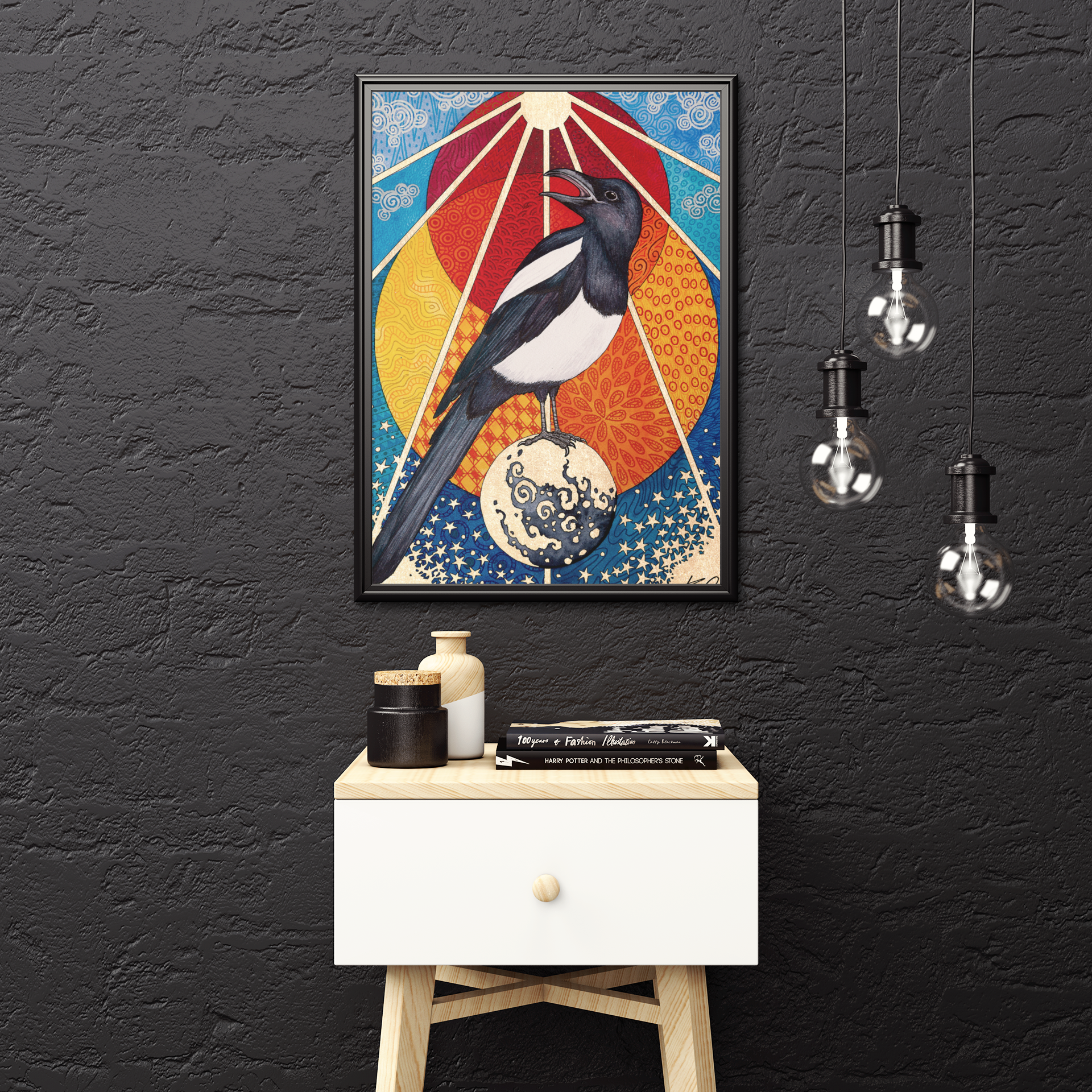 Celestial Magpie - Matte Finish Fine Art Print - Red Finch Creations