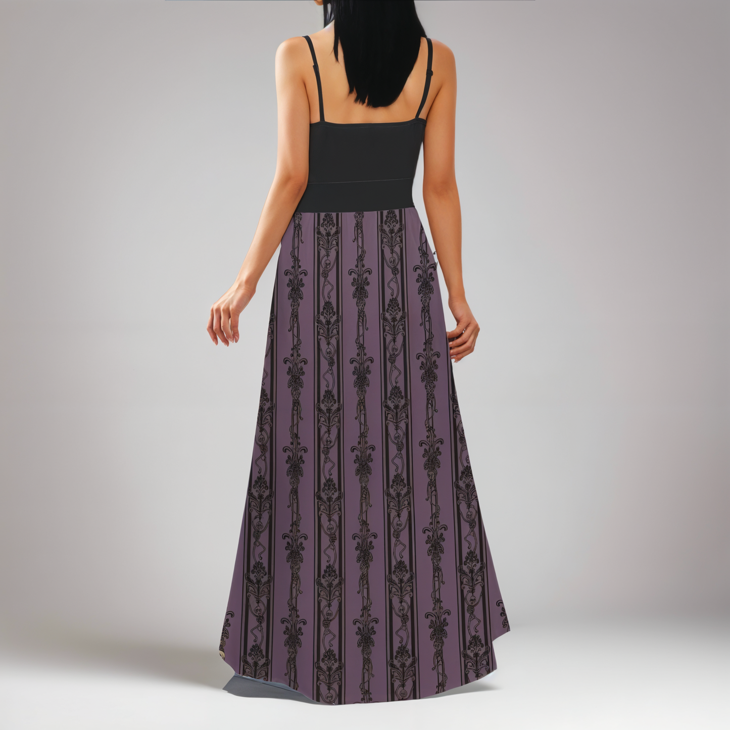 Dark Gothic Dancing Skeleton Pattern Long Dress 