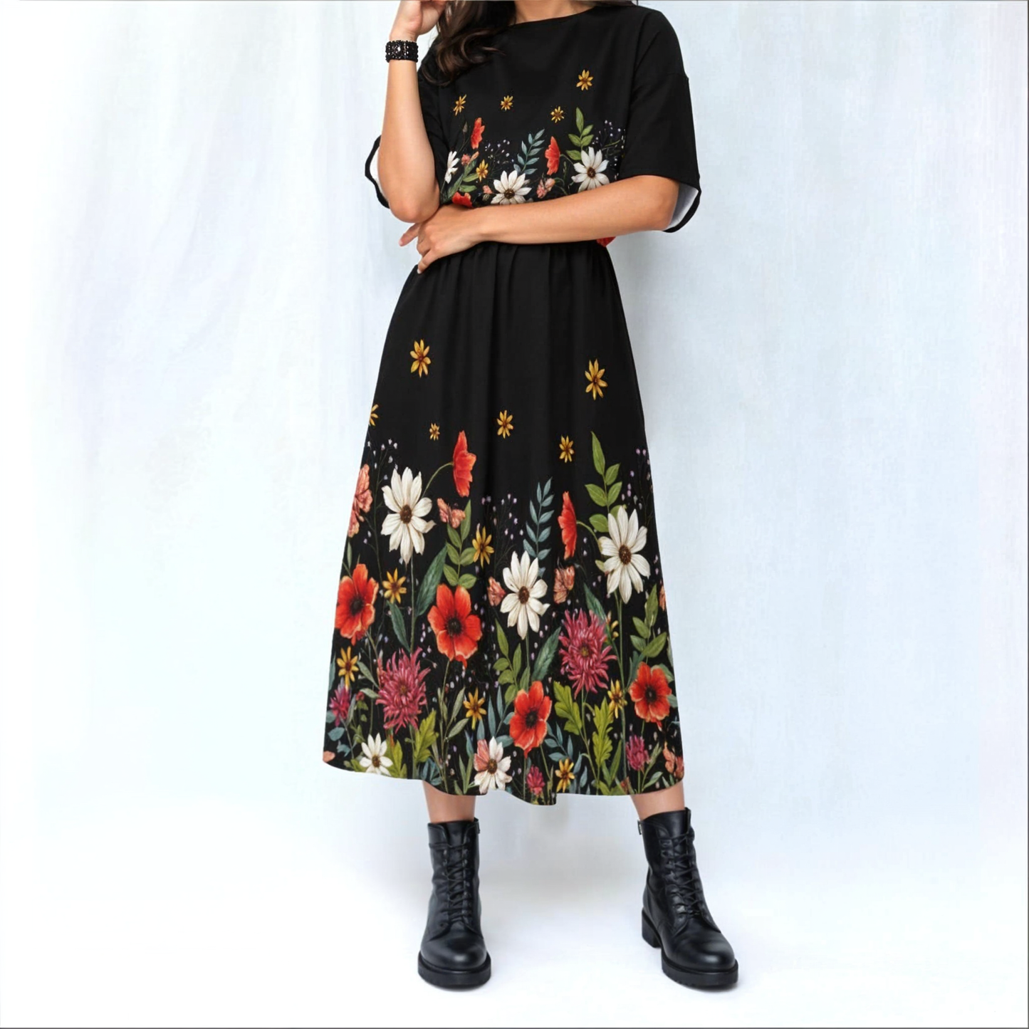 Moody Floral Blouson Pocket Dress