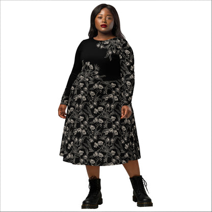 Gothic Floral Long Sleeve Pocket Dress - 2XS to 6XL