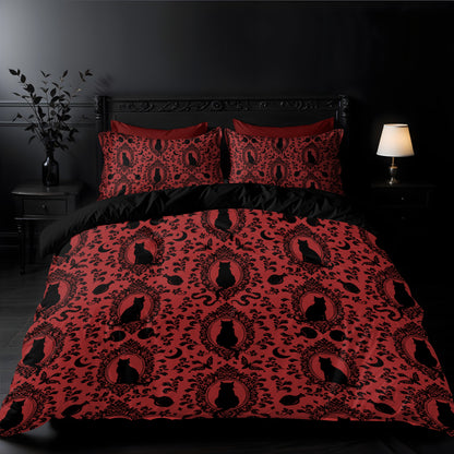 Victorian Cat 3-Piece Bedding Set - Red