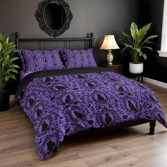 Victorian Cat 3-Piece Bedding Set - Purple