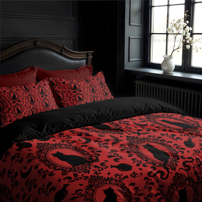 Victorian Cat 3-Piece Bedding Set - Red