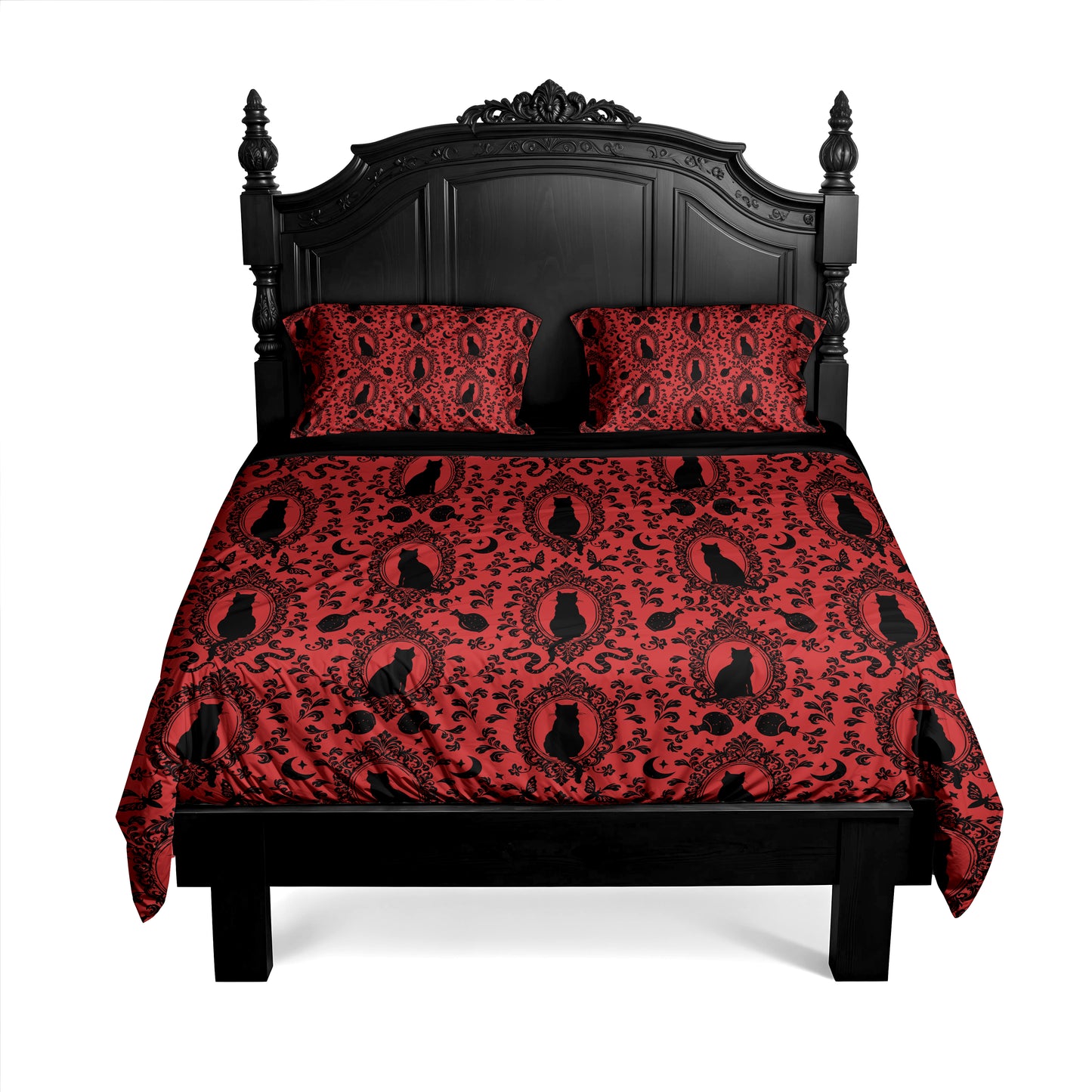 Victorian Cat 3-Piece Bedding Set - Red