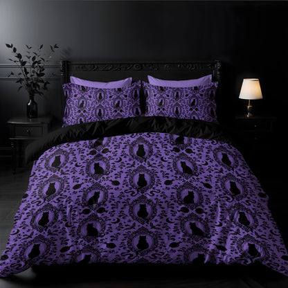 Victorian Cat 3-Piece Bedding Set - Purple