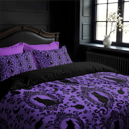 Victorian Cat 3-Piece Bedding Set - Purple