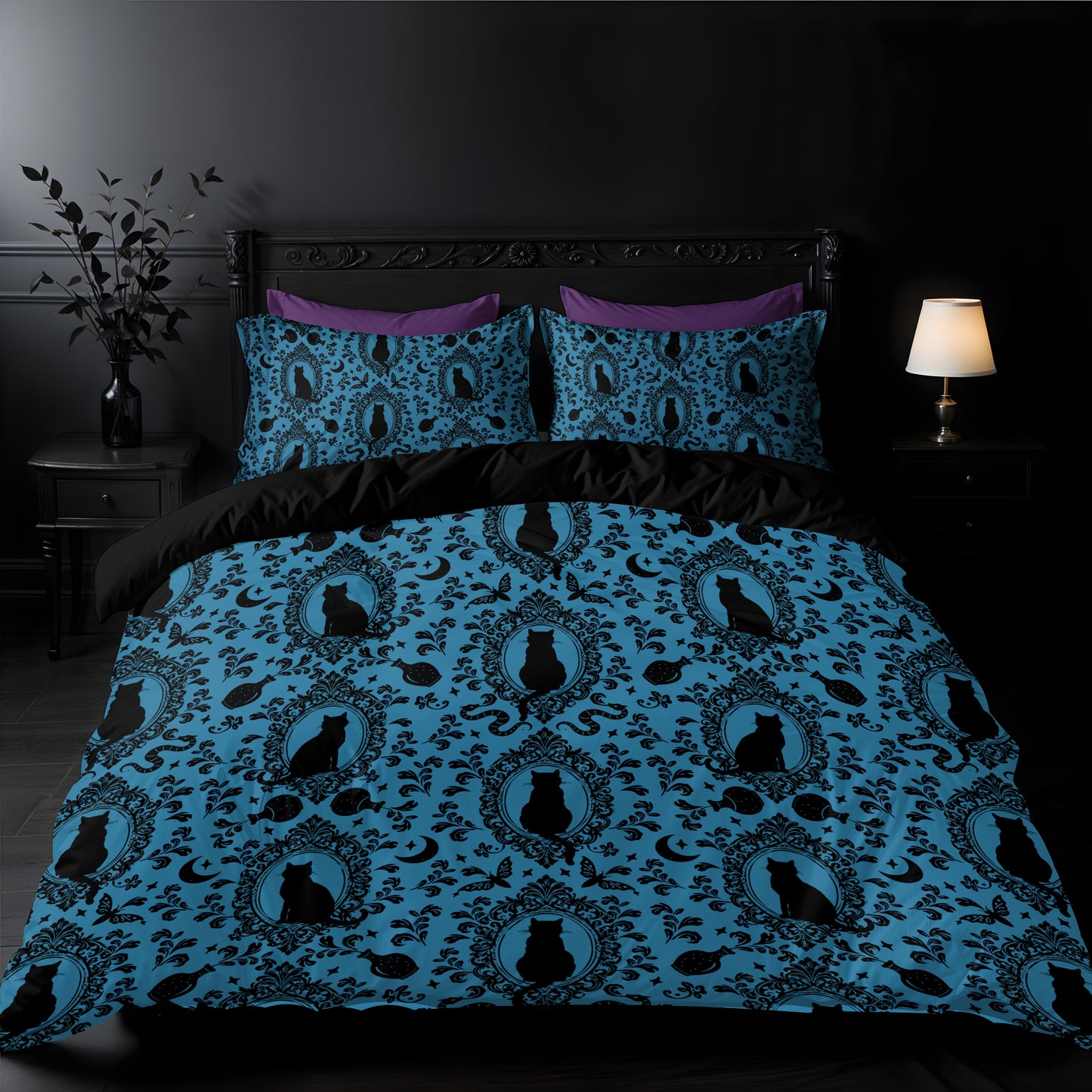 Victorian Cat 3-Piece Bedding Set - Turquoise