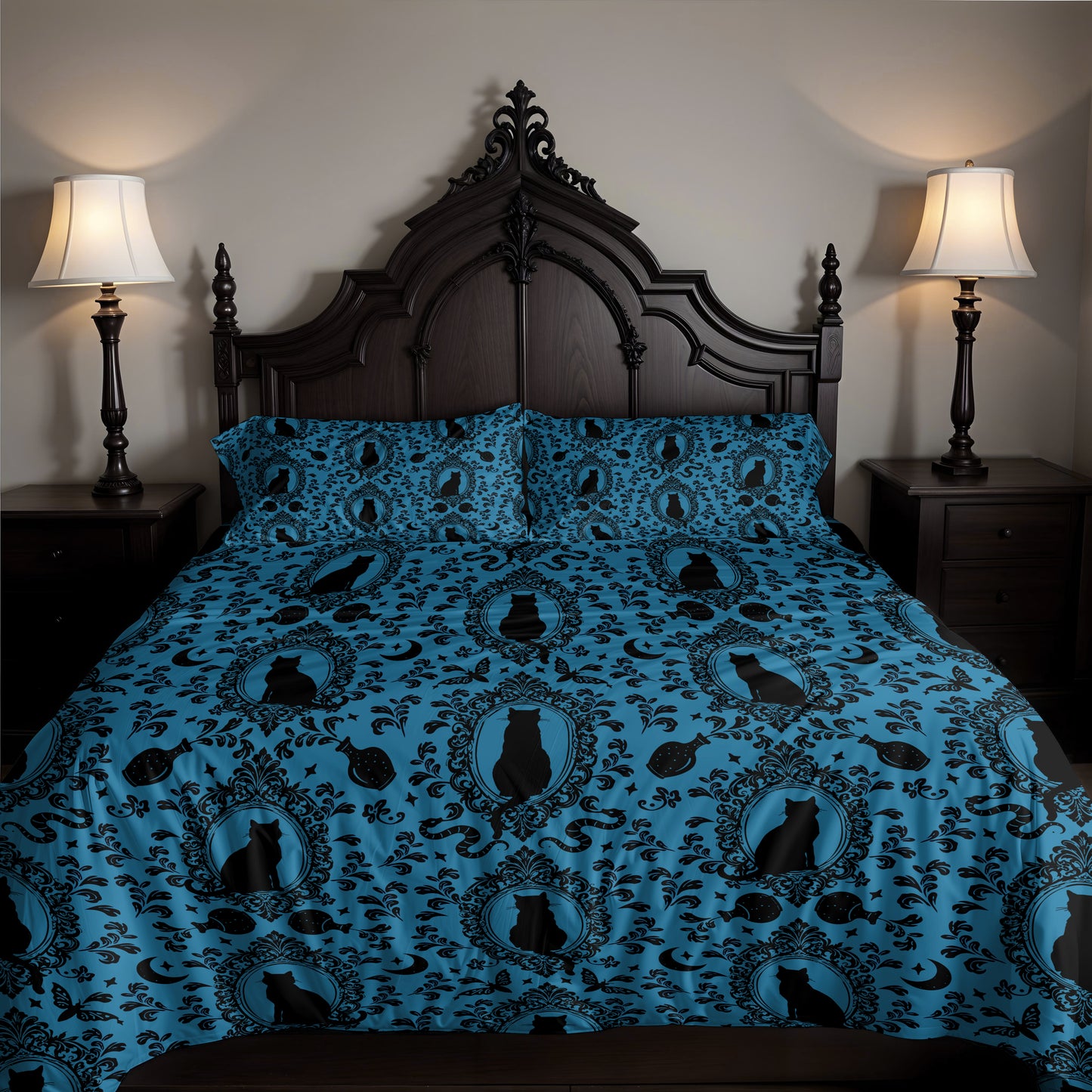Victorian Cat 3-Piece Bedding Set - Turquoise