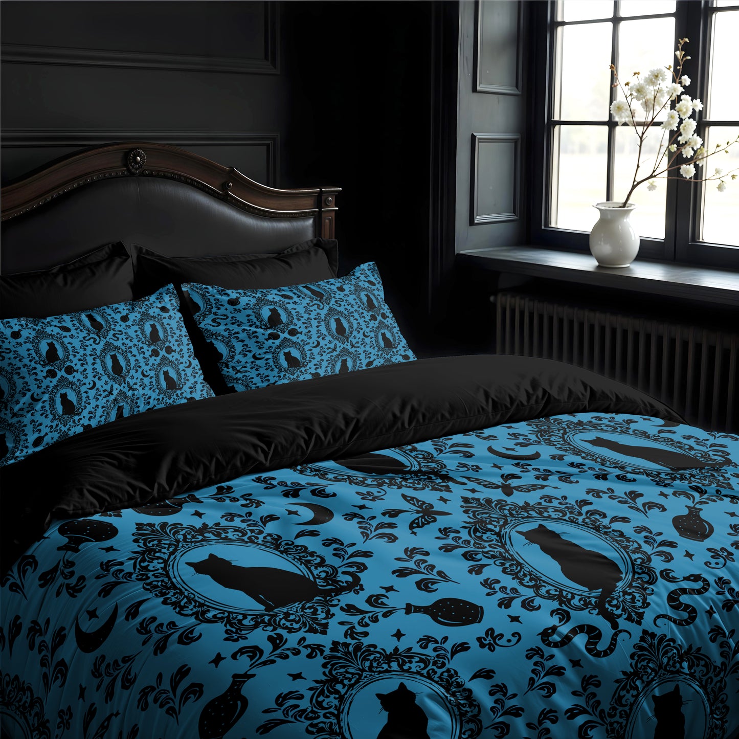 Victorian Cat 3-Piece Bedding Set - Turquoise