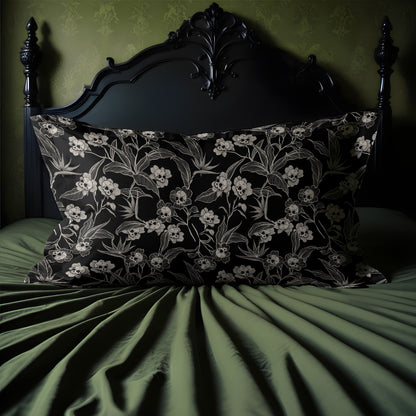 Gothic Floral Skull Flower Microfiber Pillow Sham - 1pc - Red Finch Creations