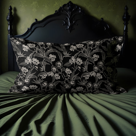 Gothic Floral Skull Flower Microfiber Pillow Sham - 1pc - Red Finch Creations