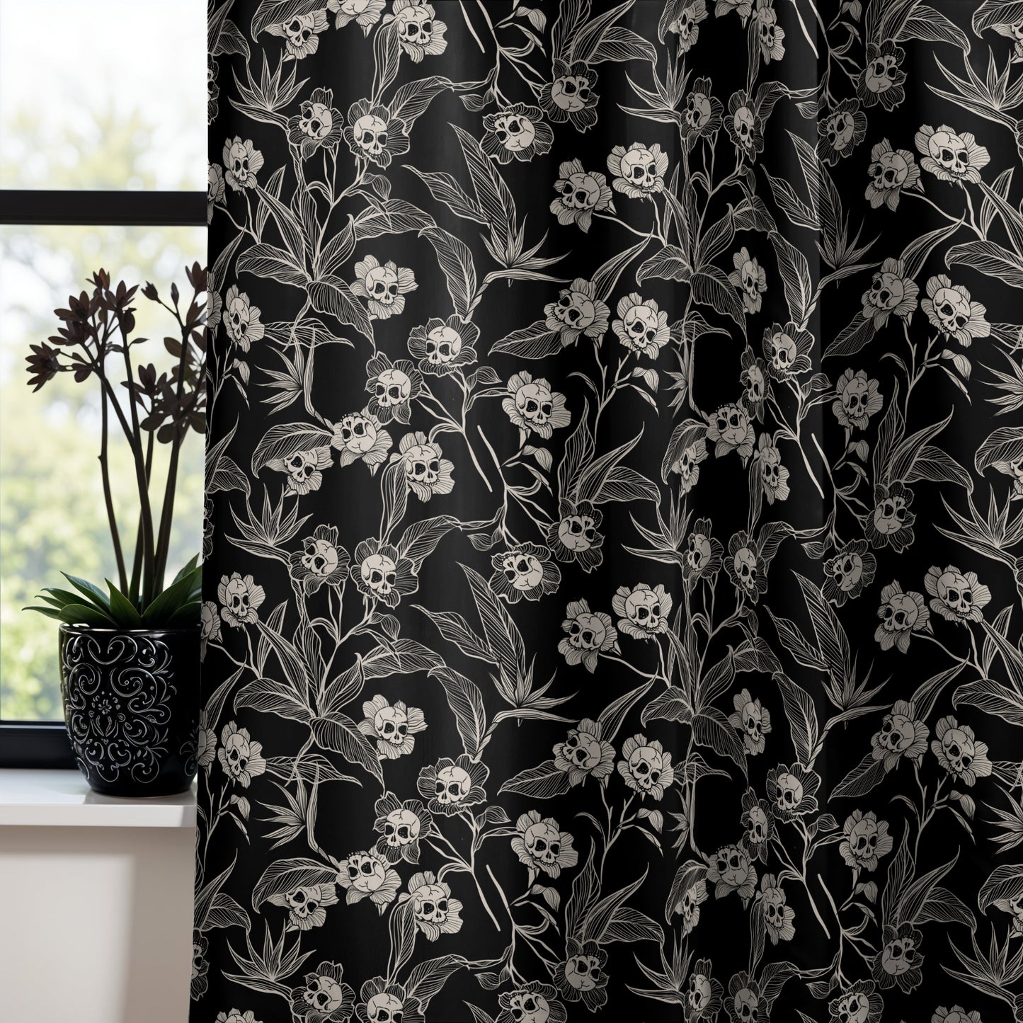 Gothic Floral Blackout Grommet Curtains | 2 Pieces