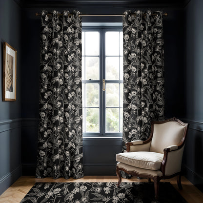 Gothic Floral Blackout Grommet Curtains | 2 Pieces