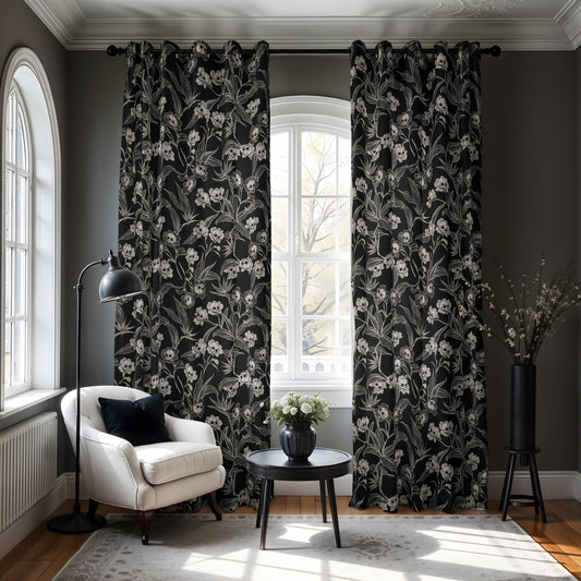 Gothic Floral Blackout Grommet Curtains | 2 Pieces